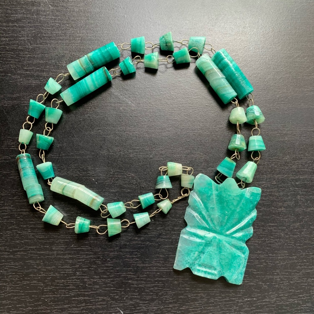 Vintage Mexican Mask Adventurine Crystal Necklace